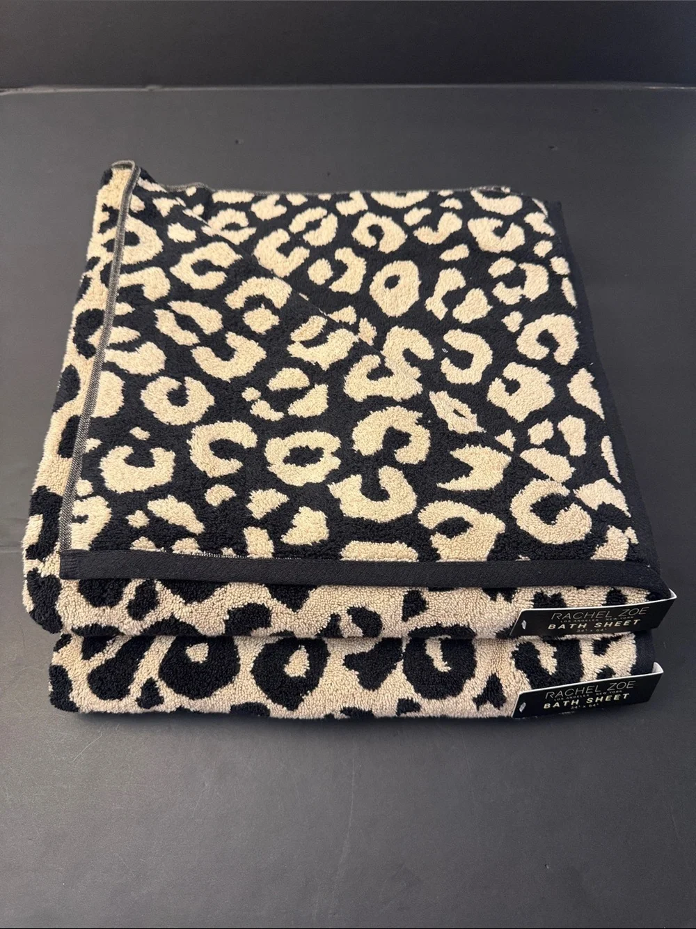 2pc RACHEL ZOE 100% Cotton Reversible Cheetah Animal Print Bath Sheet Towel
